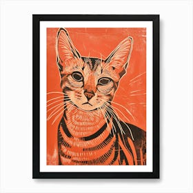 Egyptian Mau Cat Linocut Blockprint 4 Art Print