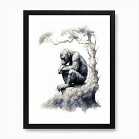 Watercolour Thinker Monkey 6 Art Print