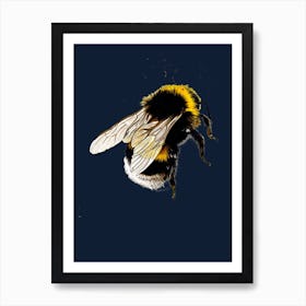 The Bee On Midnight Blue Art Print