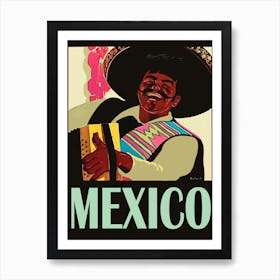 Mexico, Happy Man Playing Accordion Poster