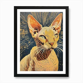 Sphynx Cat Relief Illustration 1 Art Print