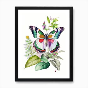 Butterfly On Plant Decoupage 2 Art Print