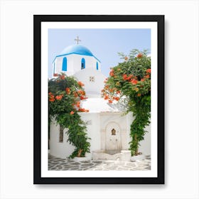 Greek Island Church Orange Flowers Art Print