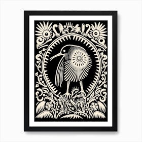 B&W Bird Linocut Kiwi 4 Art Print