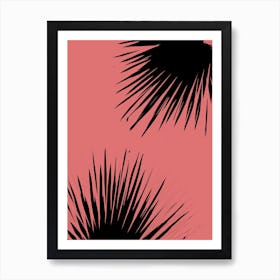 Coral black palm leaves 1 Art Print