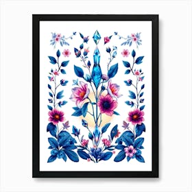 Blue Flowers With Crystals Art Print