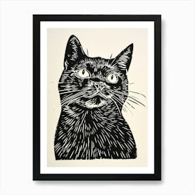 British Shorthair Linocut Blockprint 8 Art Print