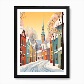 Vintage Winter Travel Illustration Tallinn Estonia 1 Art Print