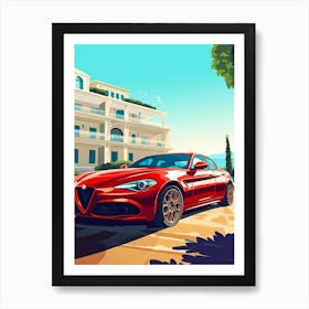 A Alfa Romeo Giulia In The French Riviera Car Illustration 2 Art Print