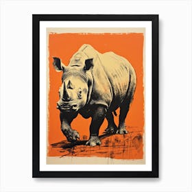 Black Rhinoceros, Woodblock Animal Drawing 3 Art Print