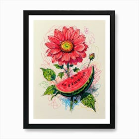 Watermelon And Daisy Art Print