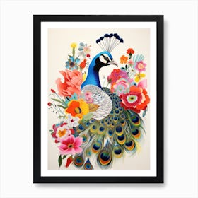 Bird With A Flower Crown Peacock 3 Art Print