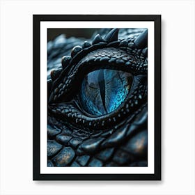 Close Up Of A Black Dragons Eye Bathed In A Subtle Grey And Blue Light Focusing On The Intense Te Art Print