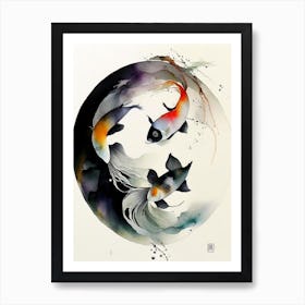 Fish Yin And Yang Japanese Ink Art Print