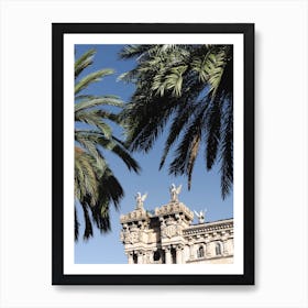 Green Palm Leaves On Barcelona Historical Building Art Print