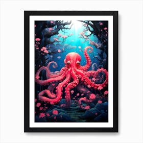 Octopus In The Forest Art Print
