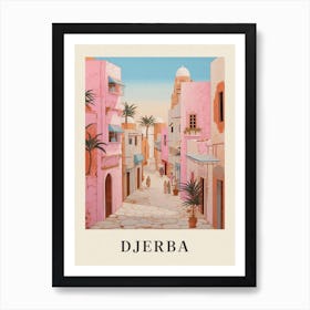 Djerba Tunisia 3 Vintage Pink Travel Illustration Poster Art Print