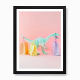 Pastel Toy Dinosaur With Shopping Bags 3 Art Print