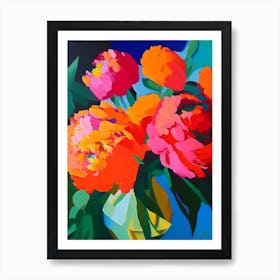 Cut Flowers Of  Peonies Orange Colourful Painting Art Print