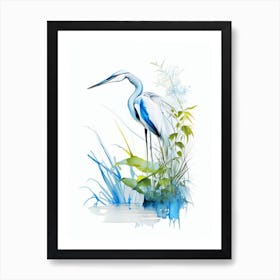 Blue Heron In Garden Impressionistic 3 Art Print