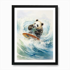 Panda Art Surfing Watercolour 1 Art Print