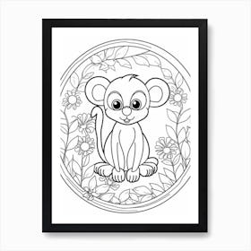 Line Art Jungle Animal Squirrel Monkey 2 Art Print