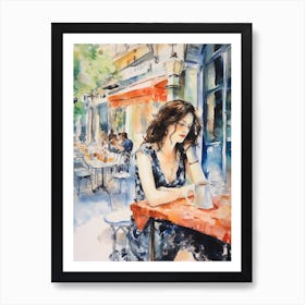 At A Cafe In Marseille France Watercolour Art Print