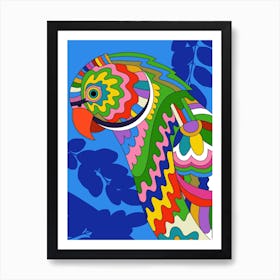 Colourful Psychedelic Indian Green Ringneck Parakeet Tropical Bird Parrot Art Print