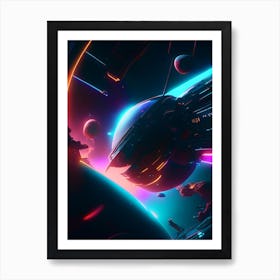 Gravity Assist Neon Nights Space Art Print