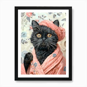 Cat In Pink Robe Art Print