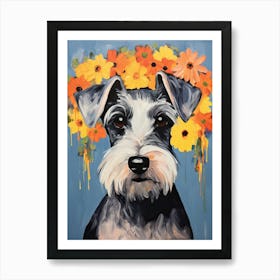 Miniature Schnauzer Portrait With A Flower Crown, Matisse Painting Style 2 Art Print