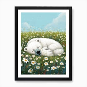 Polar Bear Resting In A Field Of Daisies Storybook Illustration 2 Art Print