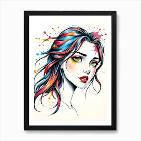 Girl With Colorful Hair 2 Art Print