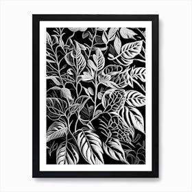 Marjoram Leaf Linocut 1 Art Print