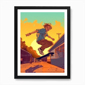 Skateboarding In Barcelona, Spain Comic Style 1 Art Print