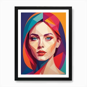Colorful Geometric Woman Portrait Low Poly (34) Art Print