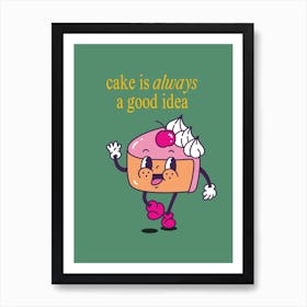 Cake Lover Print, Bold Green Retro Cartoon Art Print