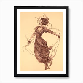 Vintage Sepia Nymph Drawing 1 Art Print