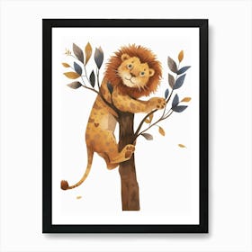 African Lion Climbing A Tree Clipart 3 Art Print