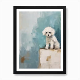 Bichon Frise Dog, Painting In Light Teal And Brown 0 Art Print