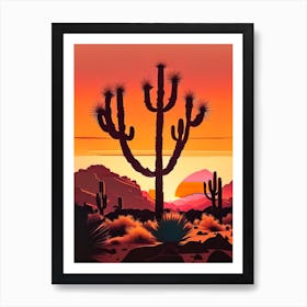 Joshua Trees At Sunset Retro Illustration (3) Art Print