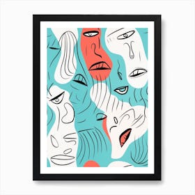 Modern Abstract Face Line Illustration 4 Art Print