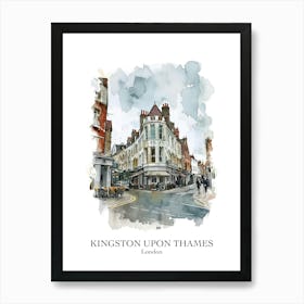 Kingston Upon Thames London Borough   Street Watercolour 3 Poster Art Print