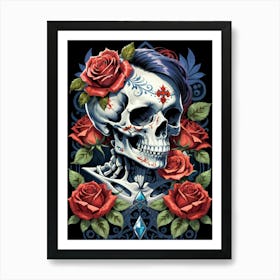 Sugar Skull Girl With Roses Painting (10) Art Print