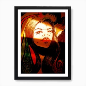 CARTOON GIRL IN RAINBOW WORLD Art Print