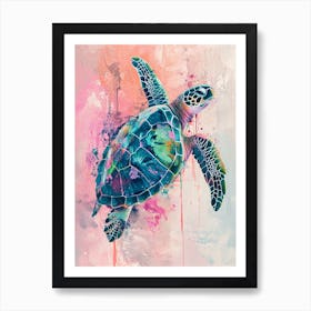 Sea Turtle Swimming Pink & Blue 4 Art Print