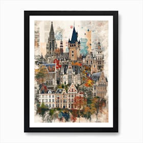 Belgium   Retro Collage Style 2 Art Print