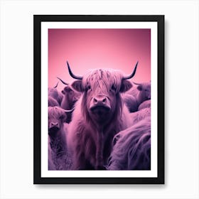 Herd Of Highland Cow Cattle Gradient 1 Art Print