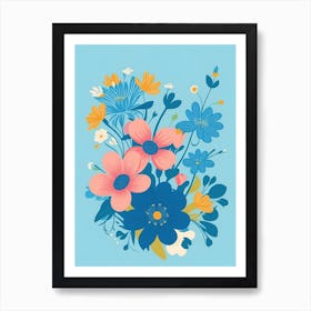 Beautiful Flowers Illustration Vertical Composition In Blue Tone 26 Art Print