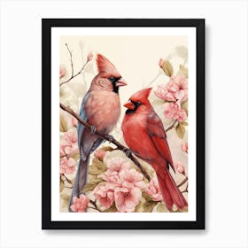 Cardinal Birds In Bloom Art Print